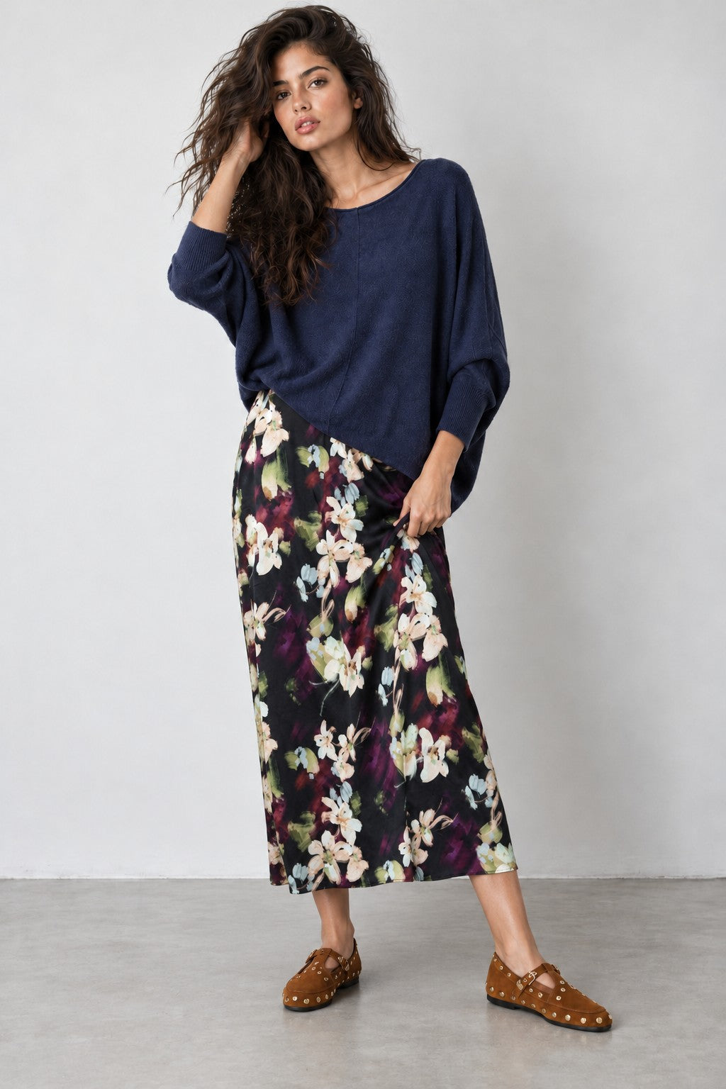 Ophélie Floral Satin Midi Skirt