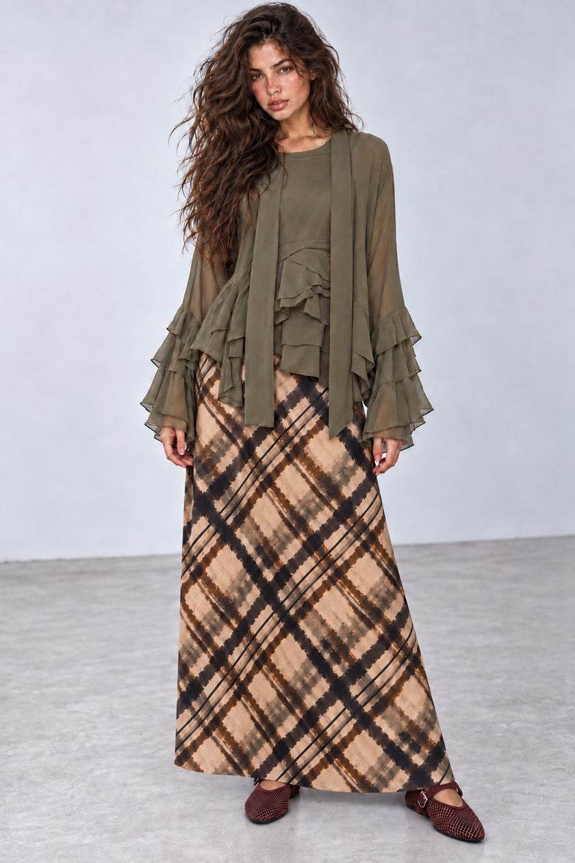 Rachel Plaid Satin Maxi Skirt
