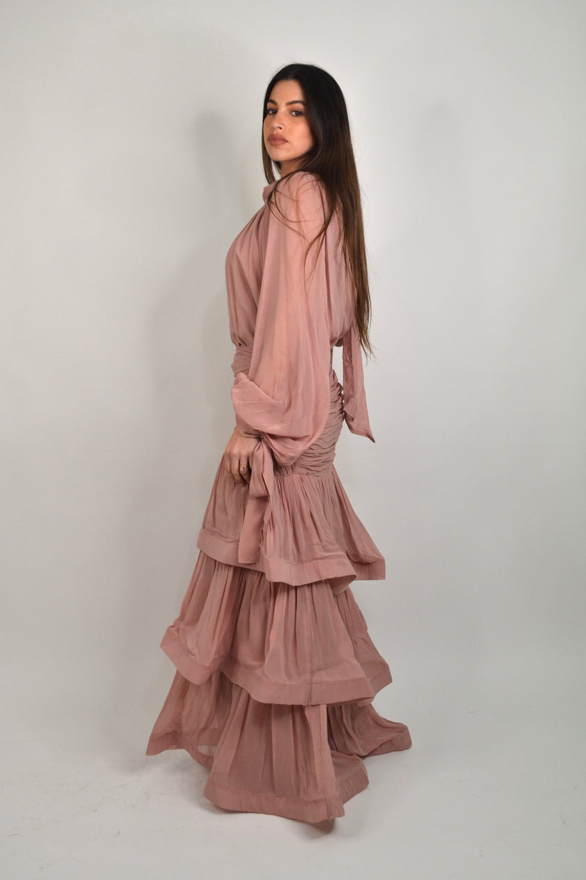 MALKA tiered elegance maxi skirt & top set