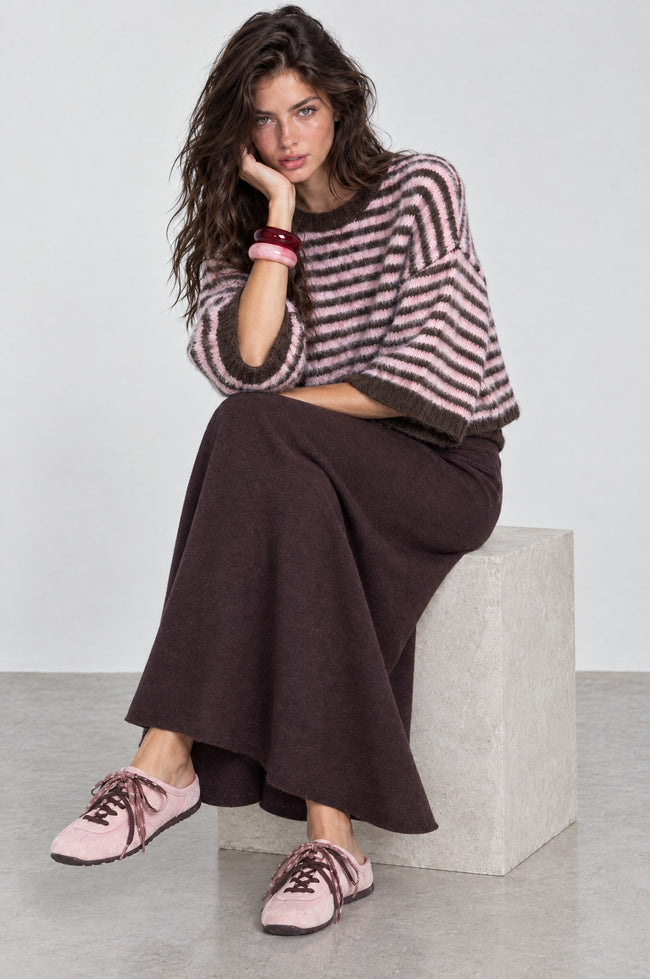 Sacha Fuzzy Striped Knit Sweater