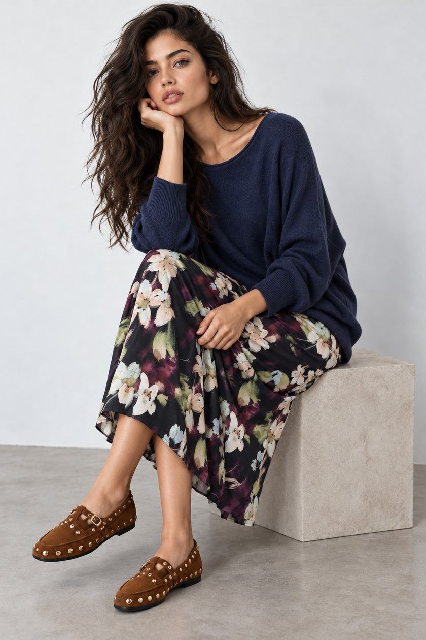 Ophélie Floral Satin Midi Skirt