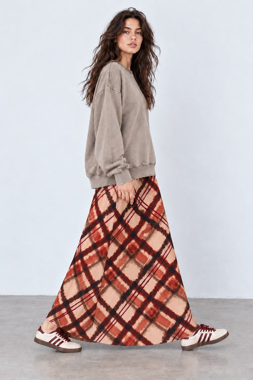 Rachel Plaid Satin Maxi Skirt