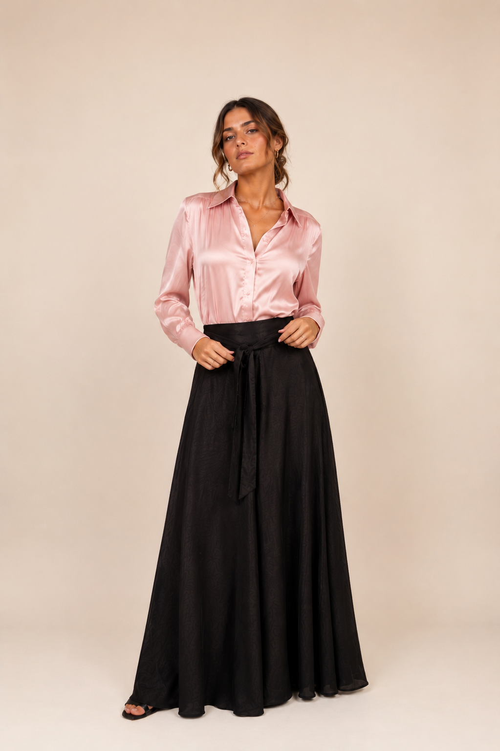 NAYA SATIN LONG-SLEEVE BLOUSE