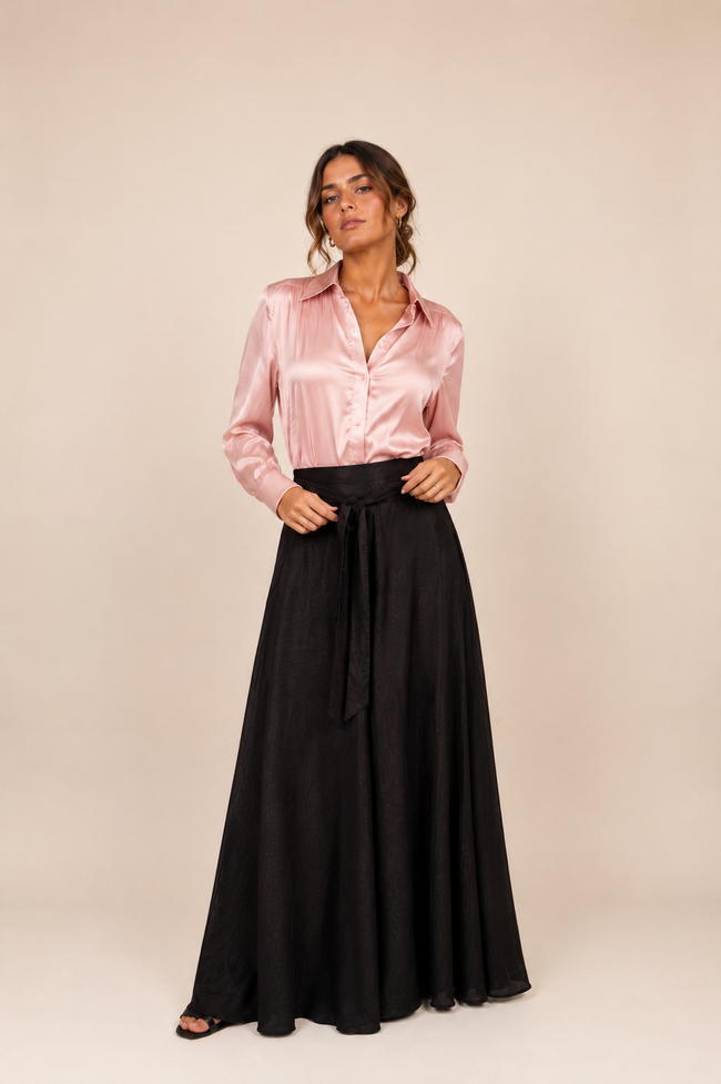 NAYA SATIN LONG-SLEEVE BLOUSE