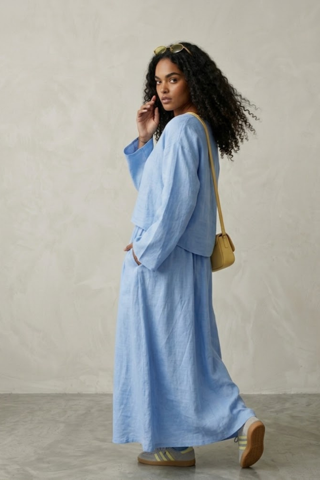 Savana Relaxed Set – Chocolate & Sky Blue
