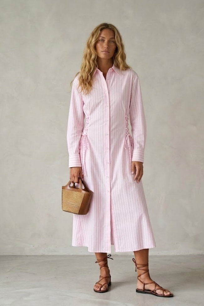 Rina Striped Shirt Dress with Lacing Details