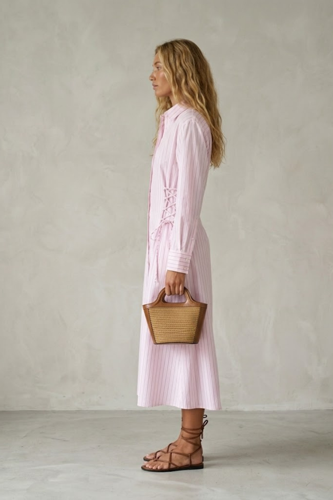 Rina Striped Shirt Dress with Lacing Details