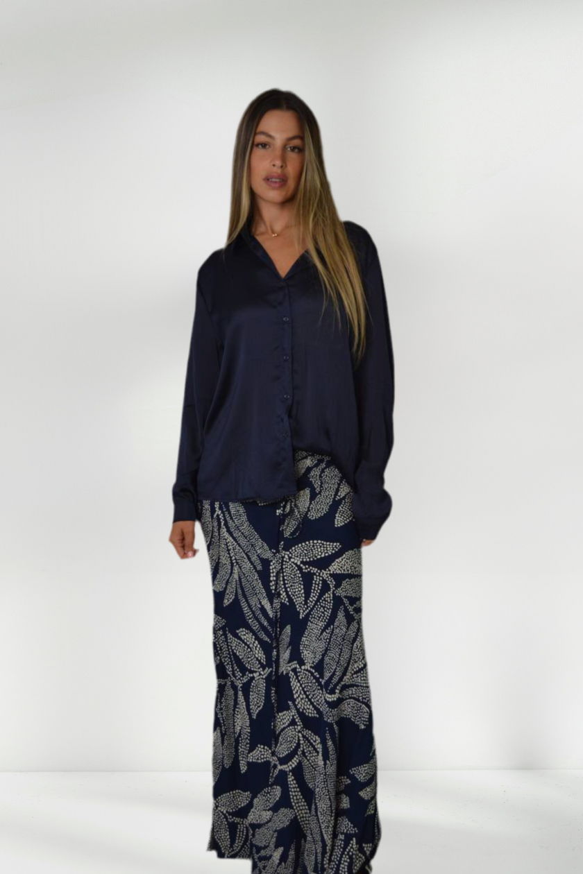 SHIRY NAVY SATIN SHIRT