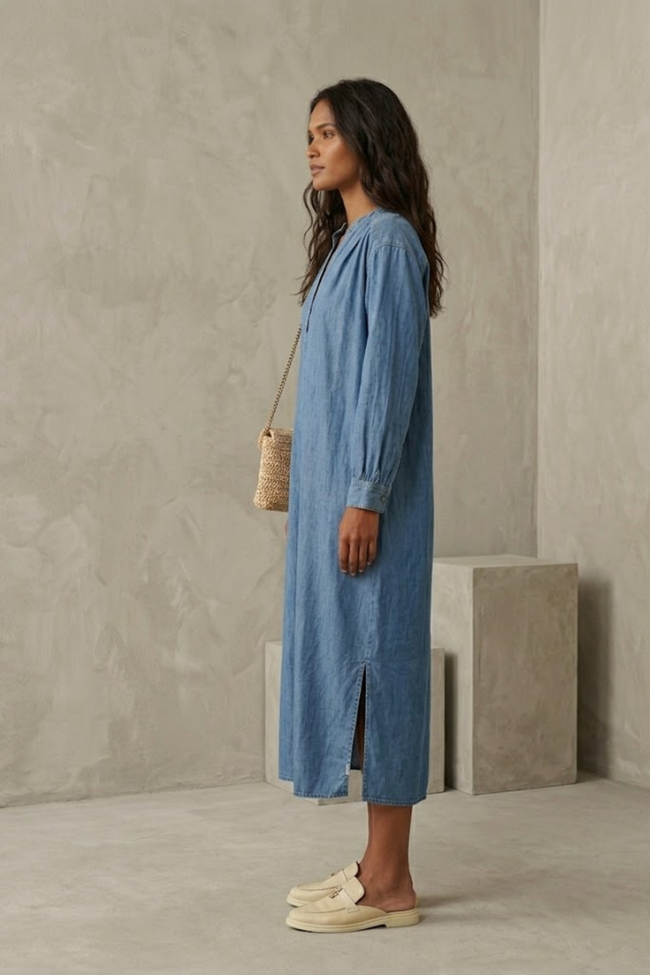 Romy Casual Blue Denim Dress with Side Slit