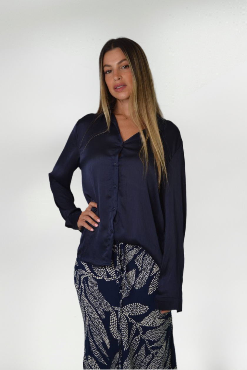 SHIRY NAVY SATIN SHIRT