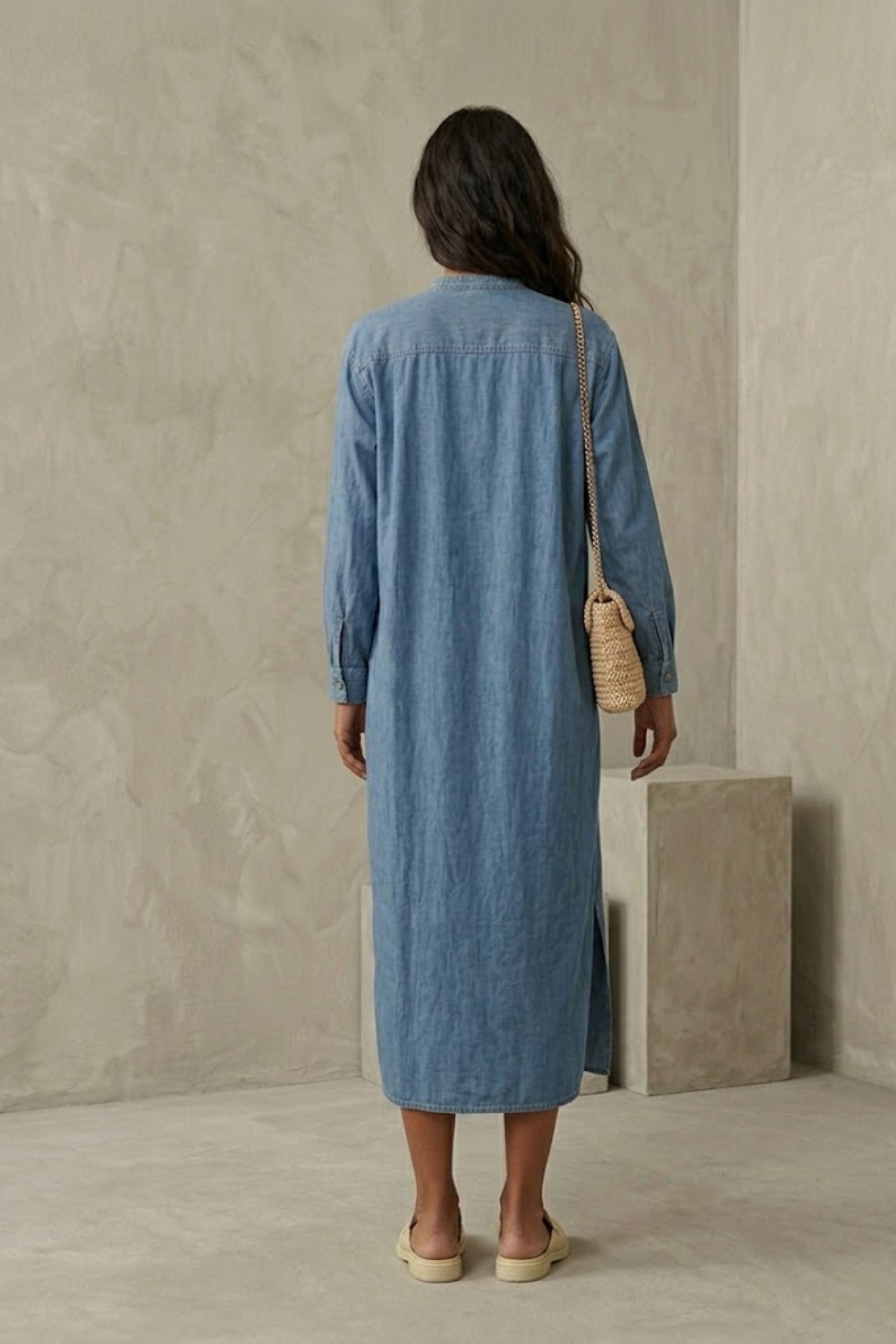 Romy Casual Blue Denim Dress with Side Slit
