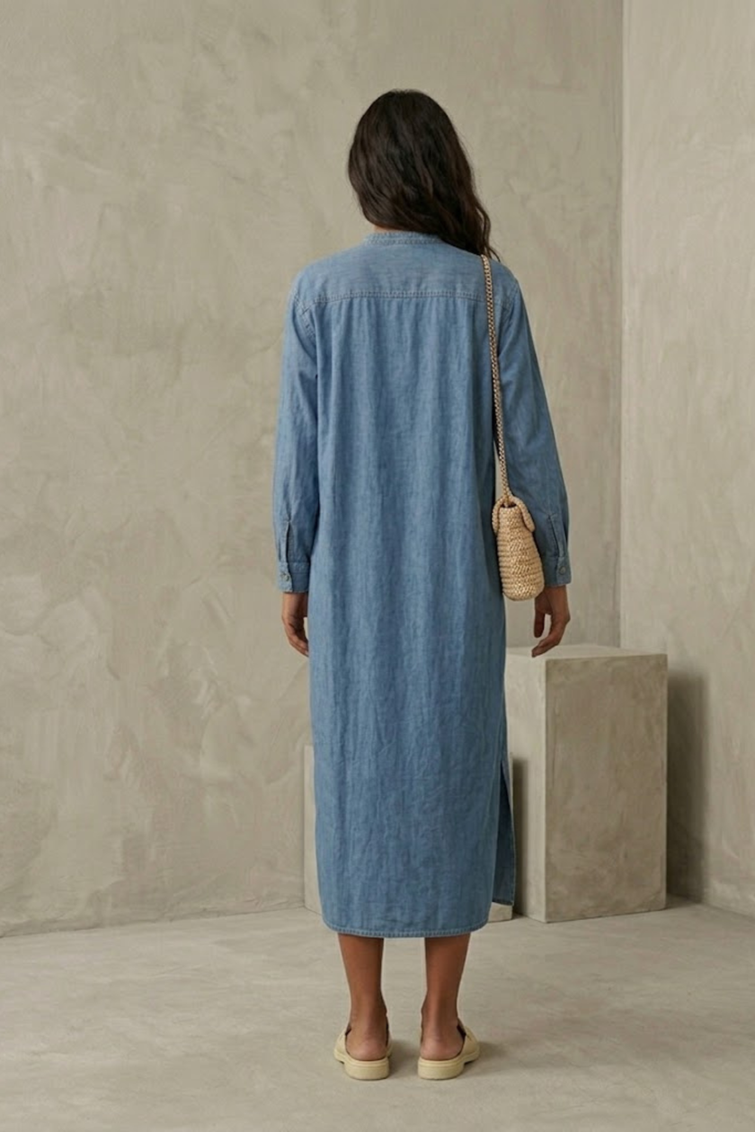 Romy Casual Blue Denim Dress with Side Slit