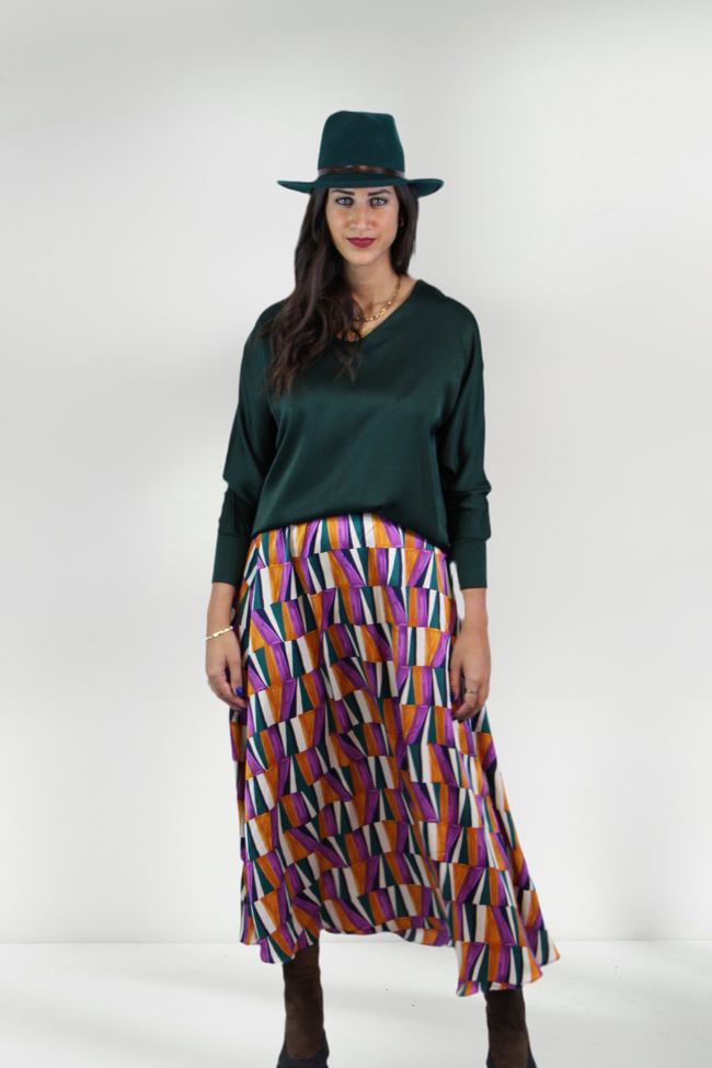 ABIMA SATIN V-NECK BLOUSE