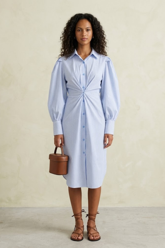 Melodie Twisted Blue Striped Shirt Dress