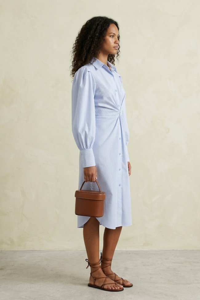 Melodie Twisted Blue Striped Shirt Dress