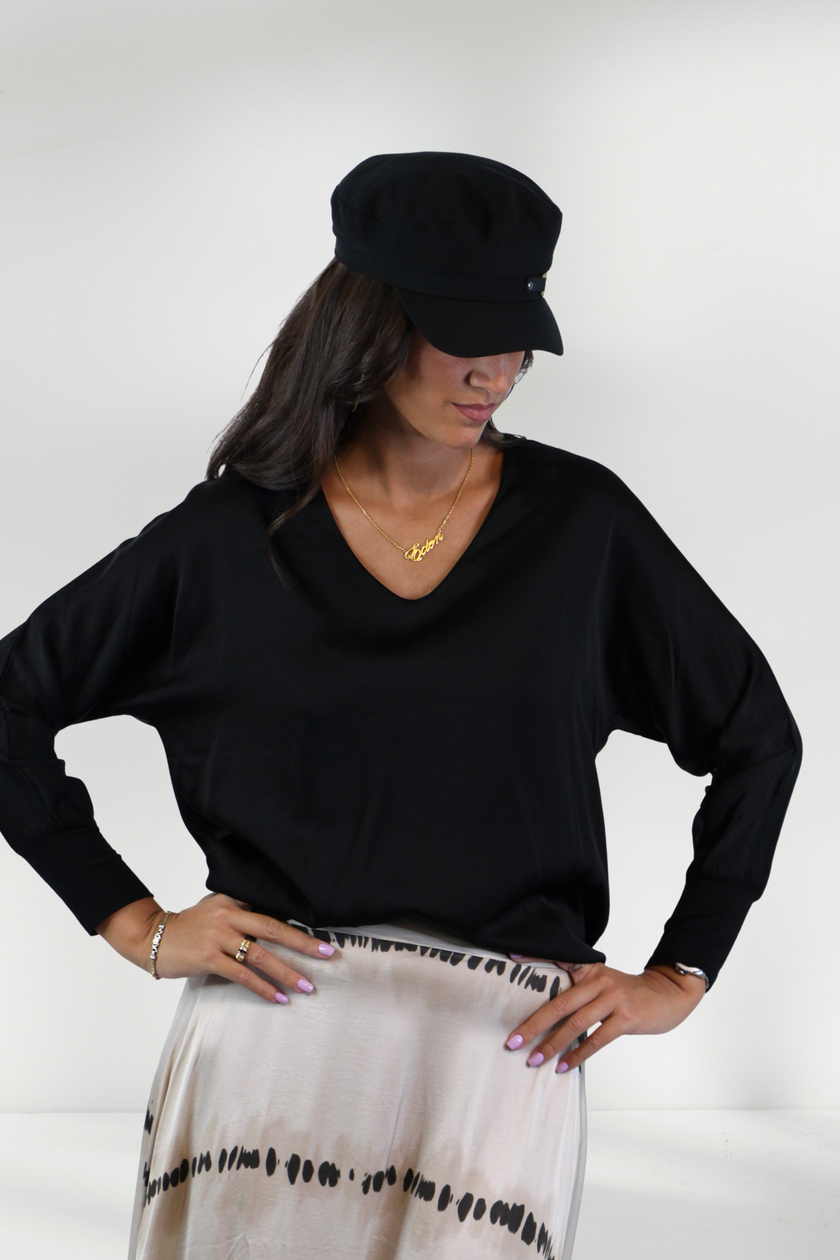 ABIMA SATIN V-NECK BLOUSE