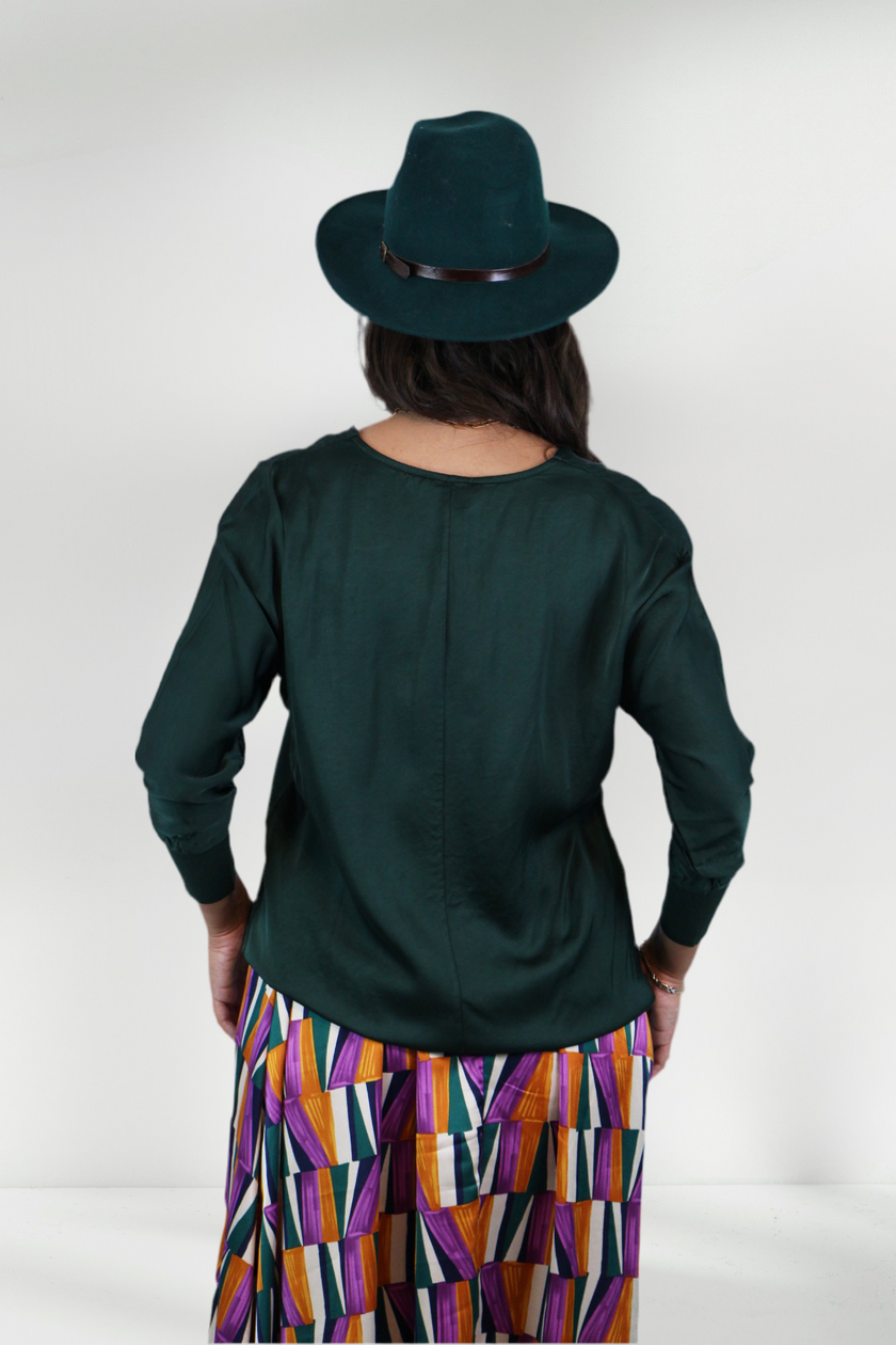 ABIMA SATIN V-NECK BLOUSE