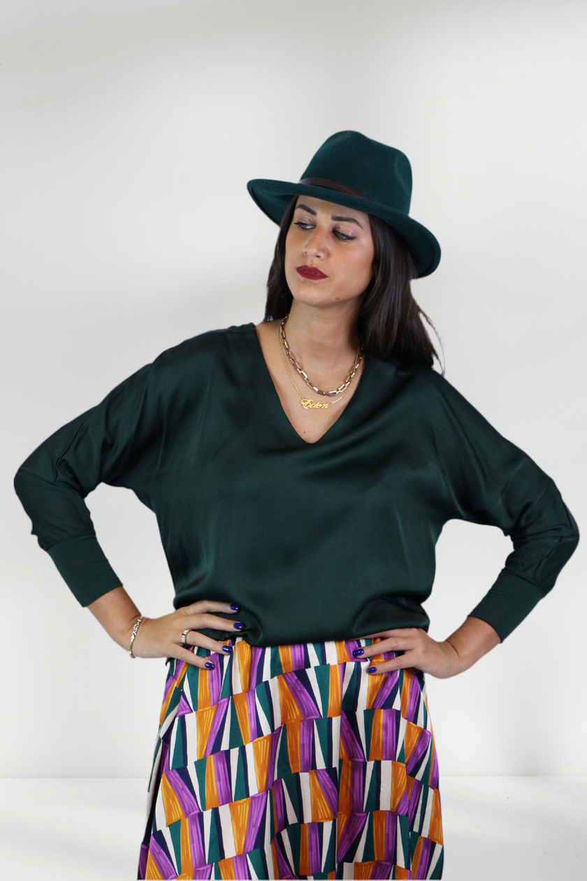 ABIMA SATIN V-NECK BLOUSE