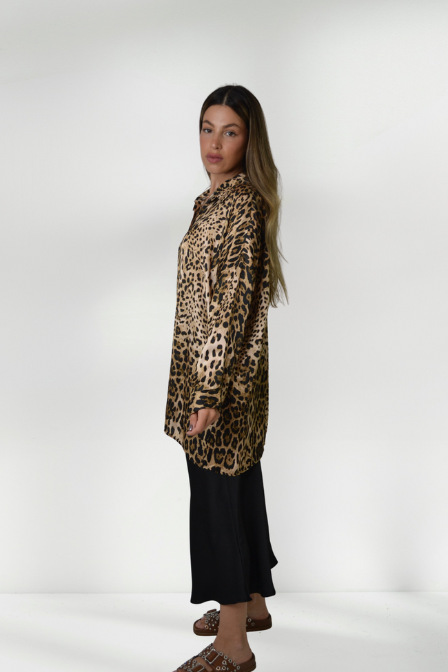 EMILIE SATIN LEOPARD PRINT SHIRT