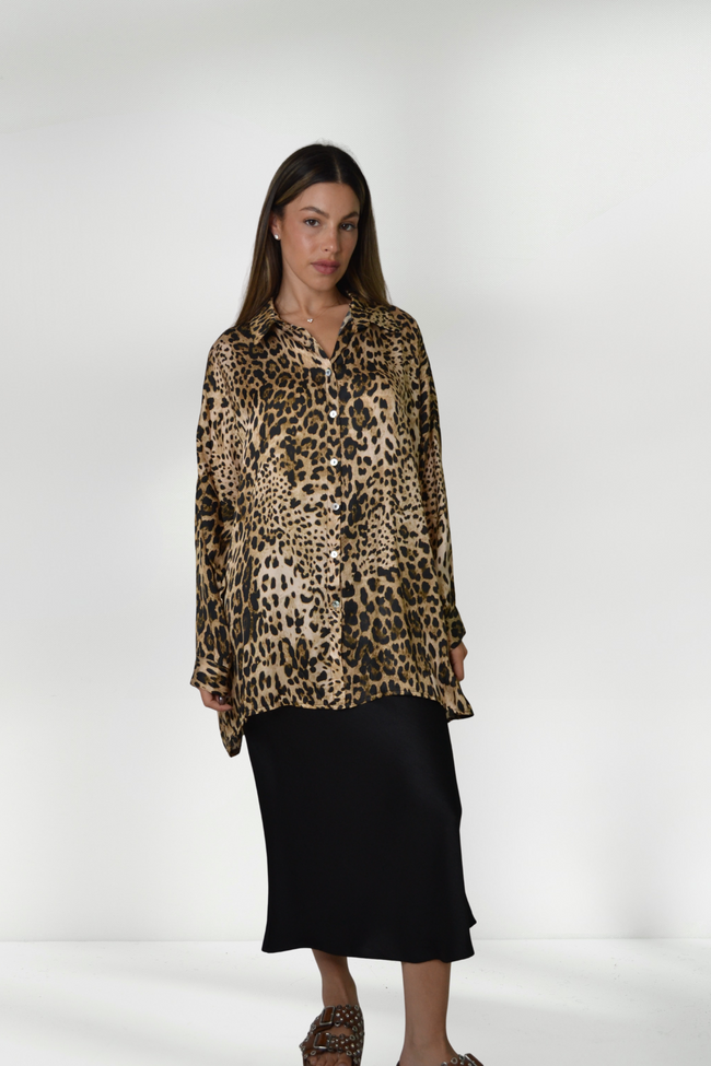 EMILIE SATIN LEOPARD PRINT SHIRT