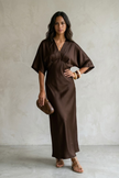 Tatiana Satin Maxi Dress – Chocolate Brown