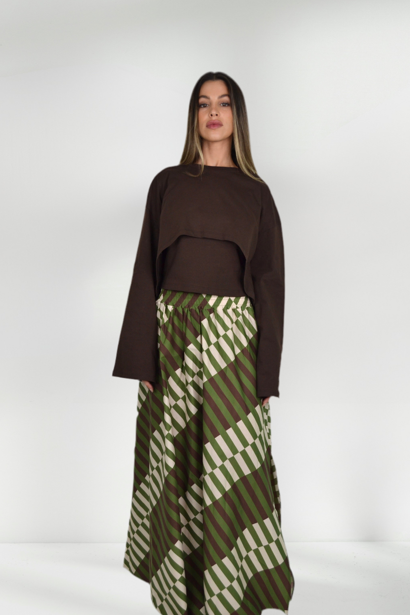 PAULINA LAYERED BROWN LONG SLEEVE TOP