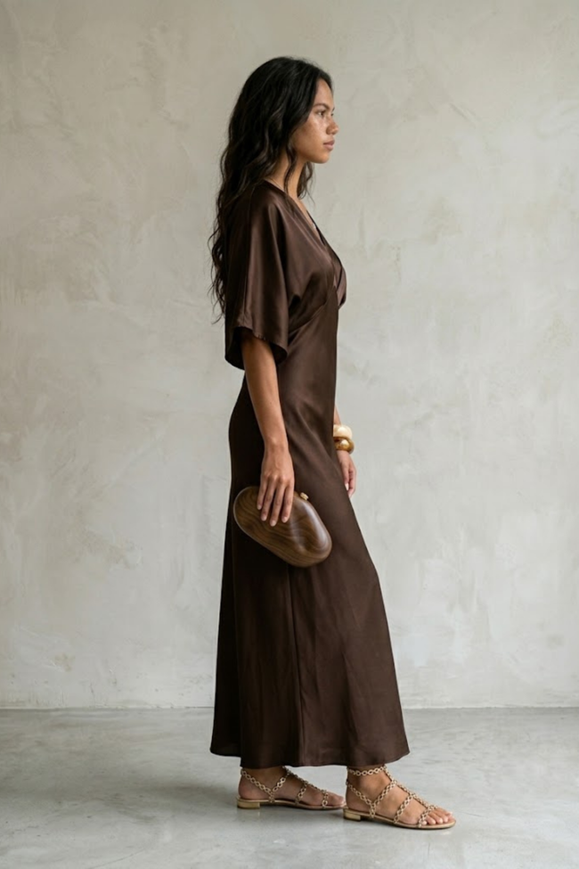 Tatiana Satin Maxi Dress – Chocolate Brown