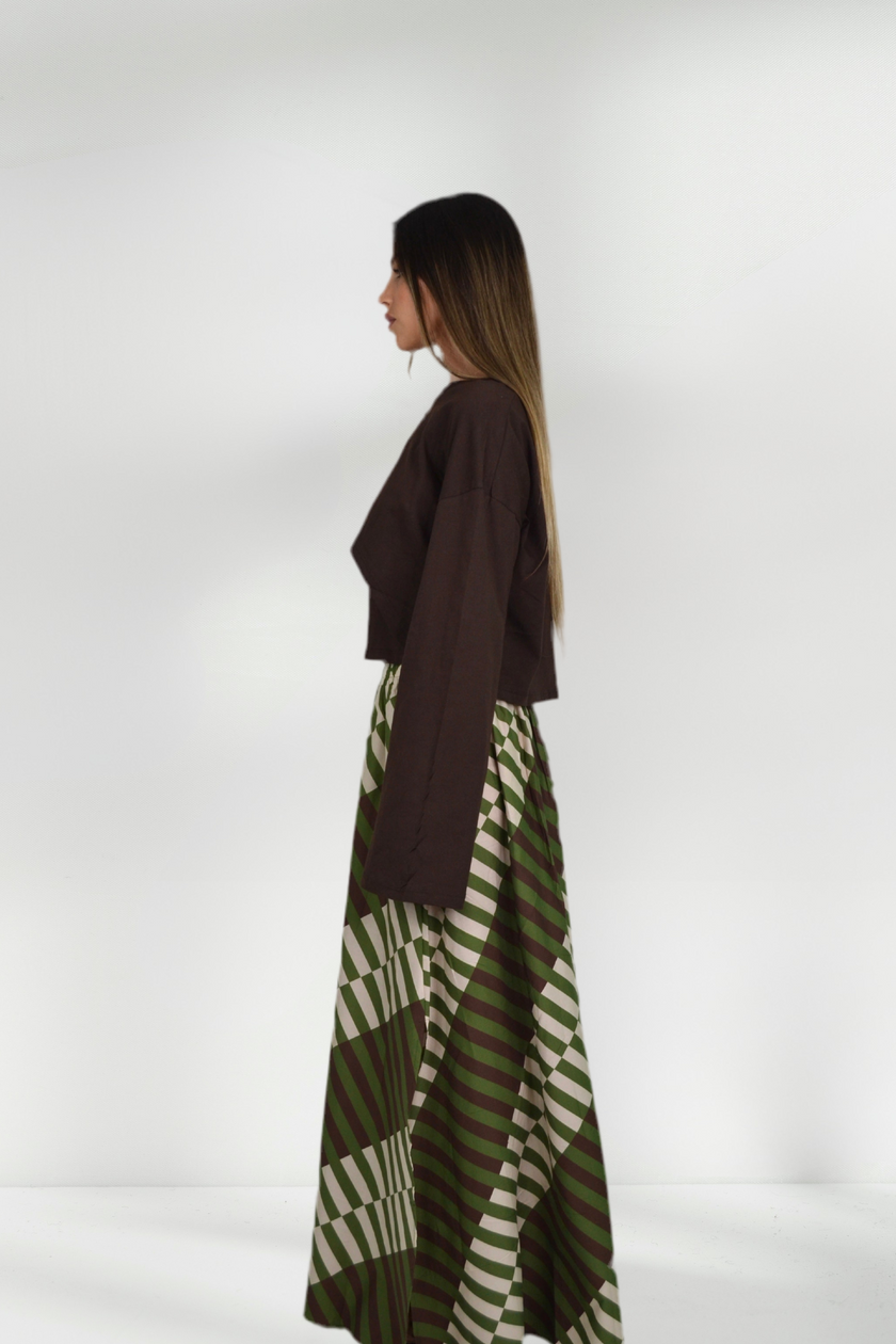 PAULINA LAYERED BROWN LONG SLEEVE TOP