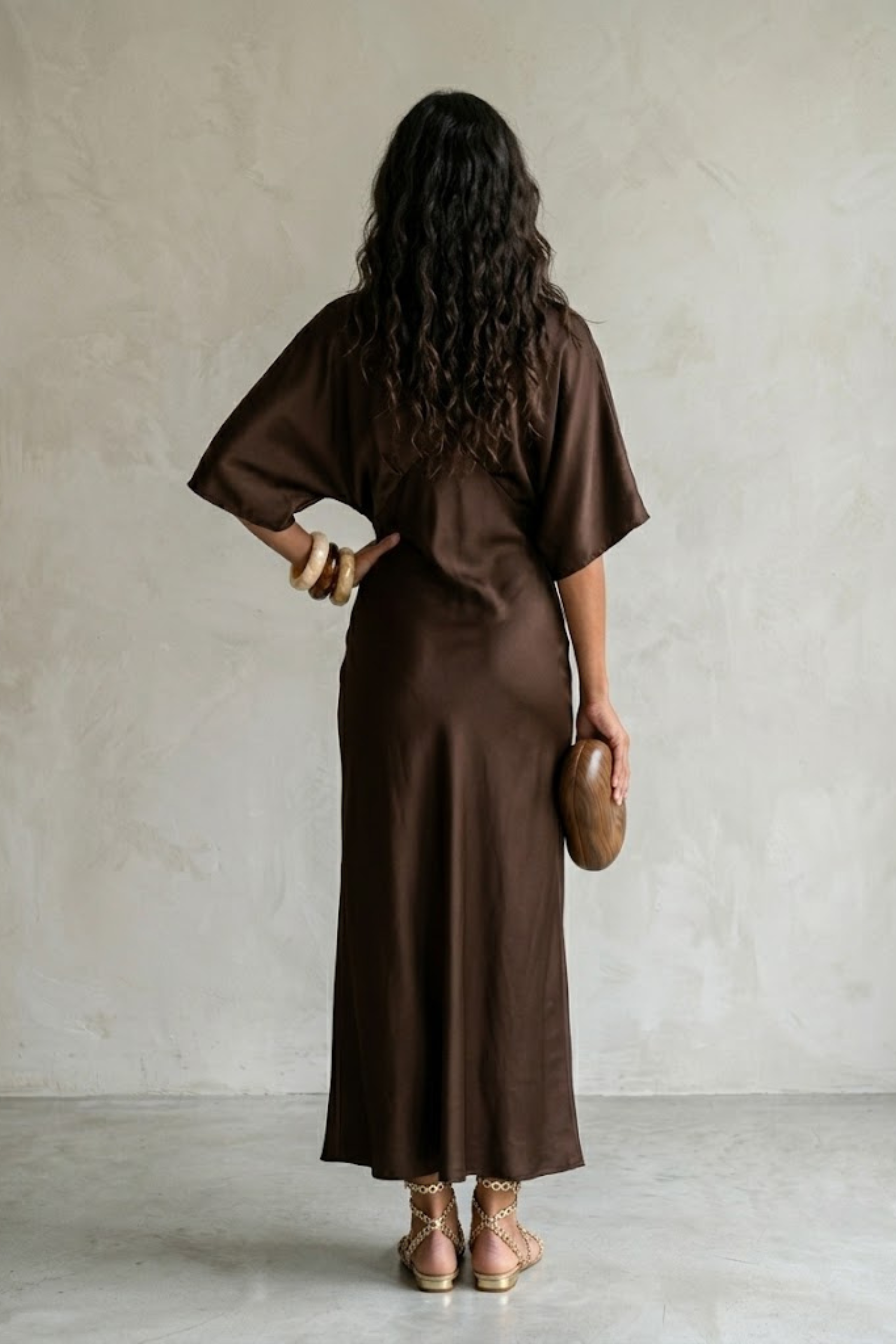 Tatiana Satin Maxi Dress – Chocolate Brown
