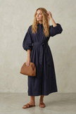 Sally Navy Maxi Shirt Dress with Puff Sleeves