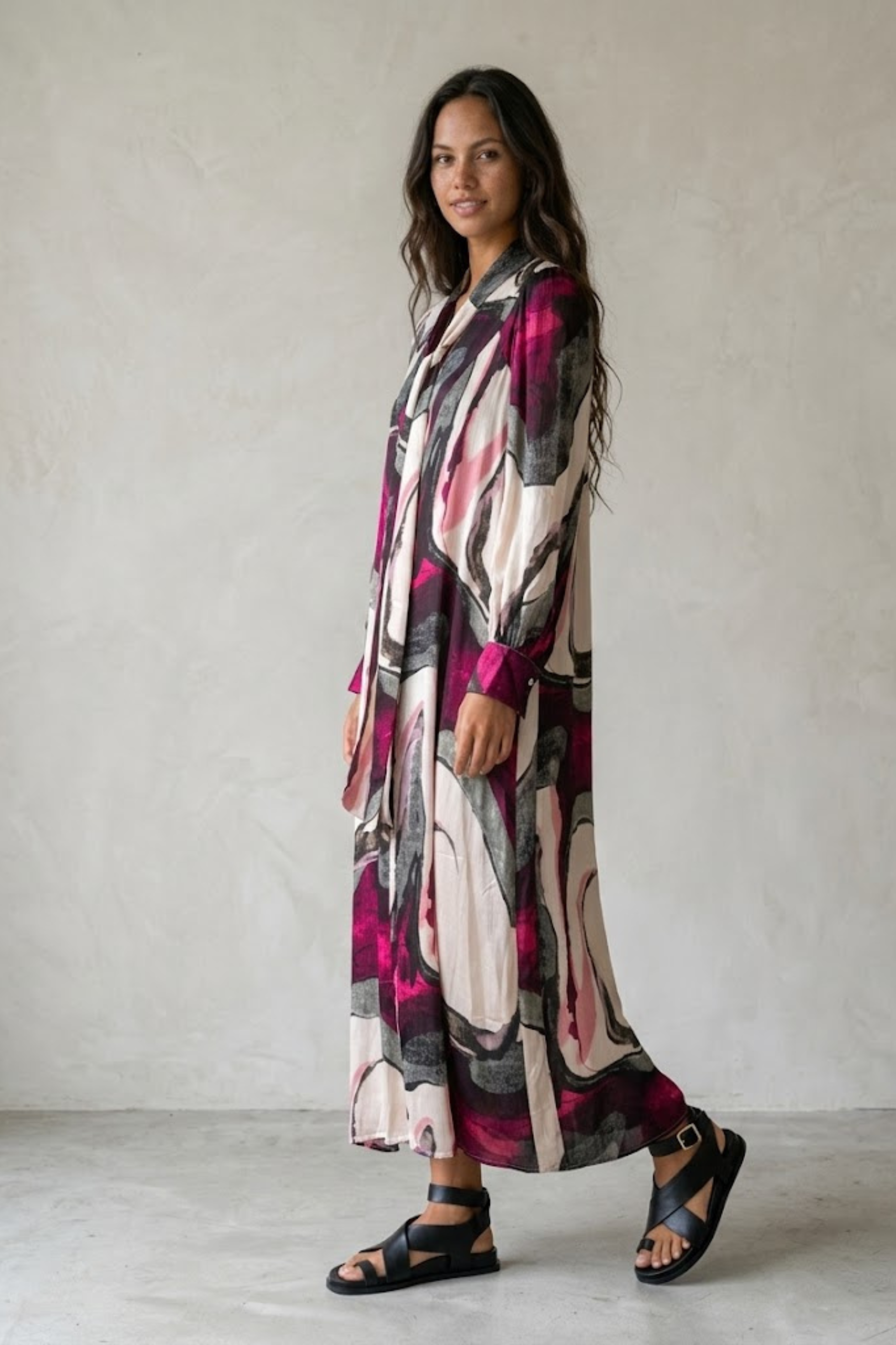 Miranda Abstract Print Dress with Lavalliere Neckline