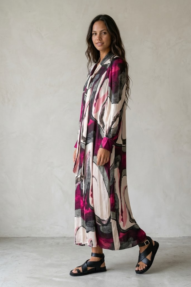 Miranda Abstract Print Dress with Lavalliere Neckline