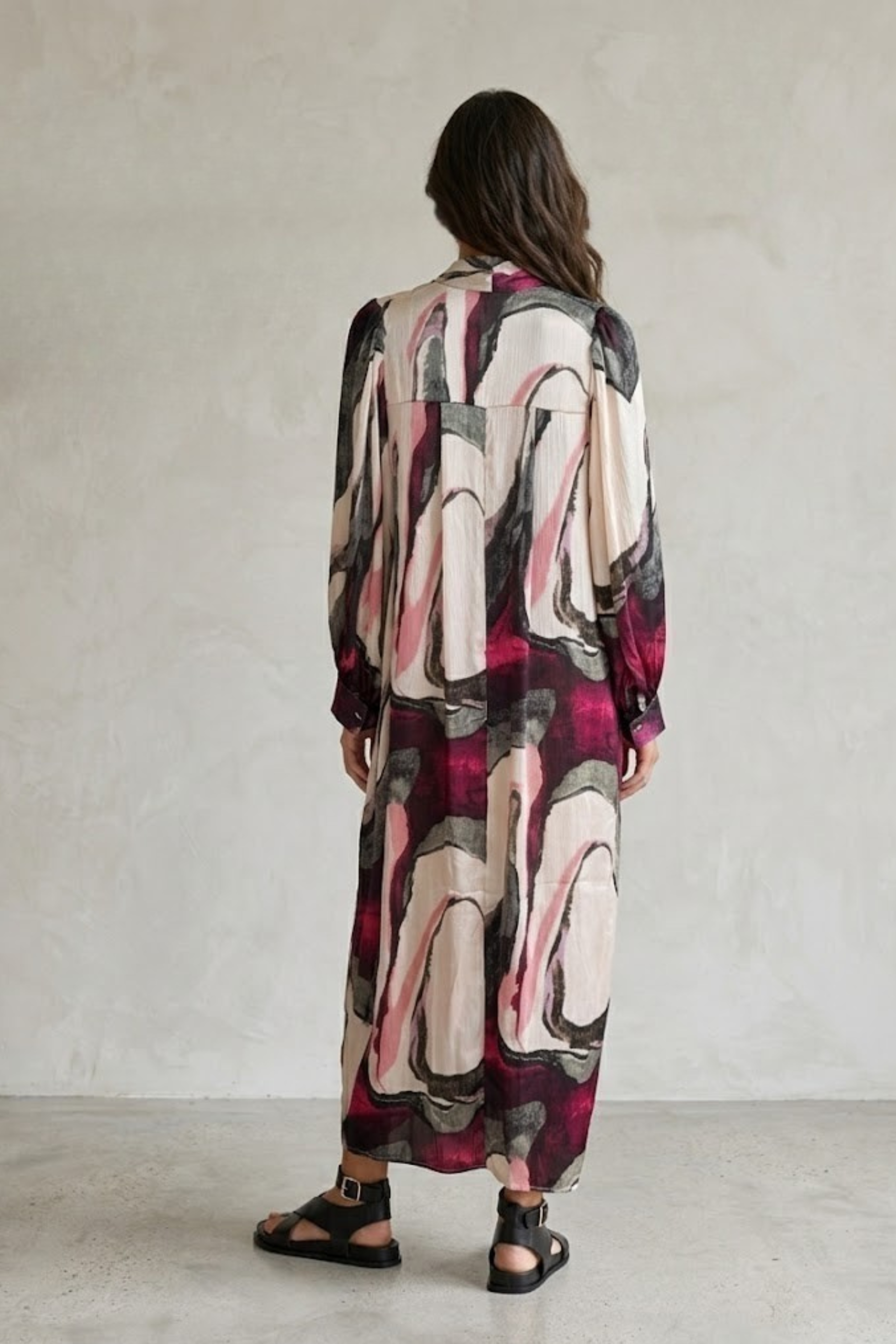 Miranda Abstract Print Dress with Lavalliere Neckline