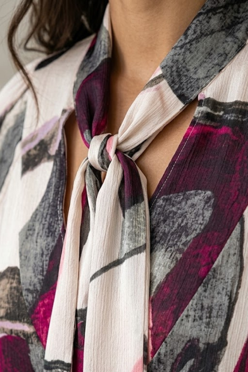 Miranda Abstract Print Dress with Lavalliere Neckline