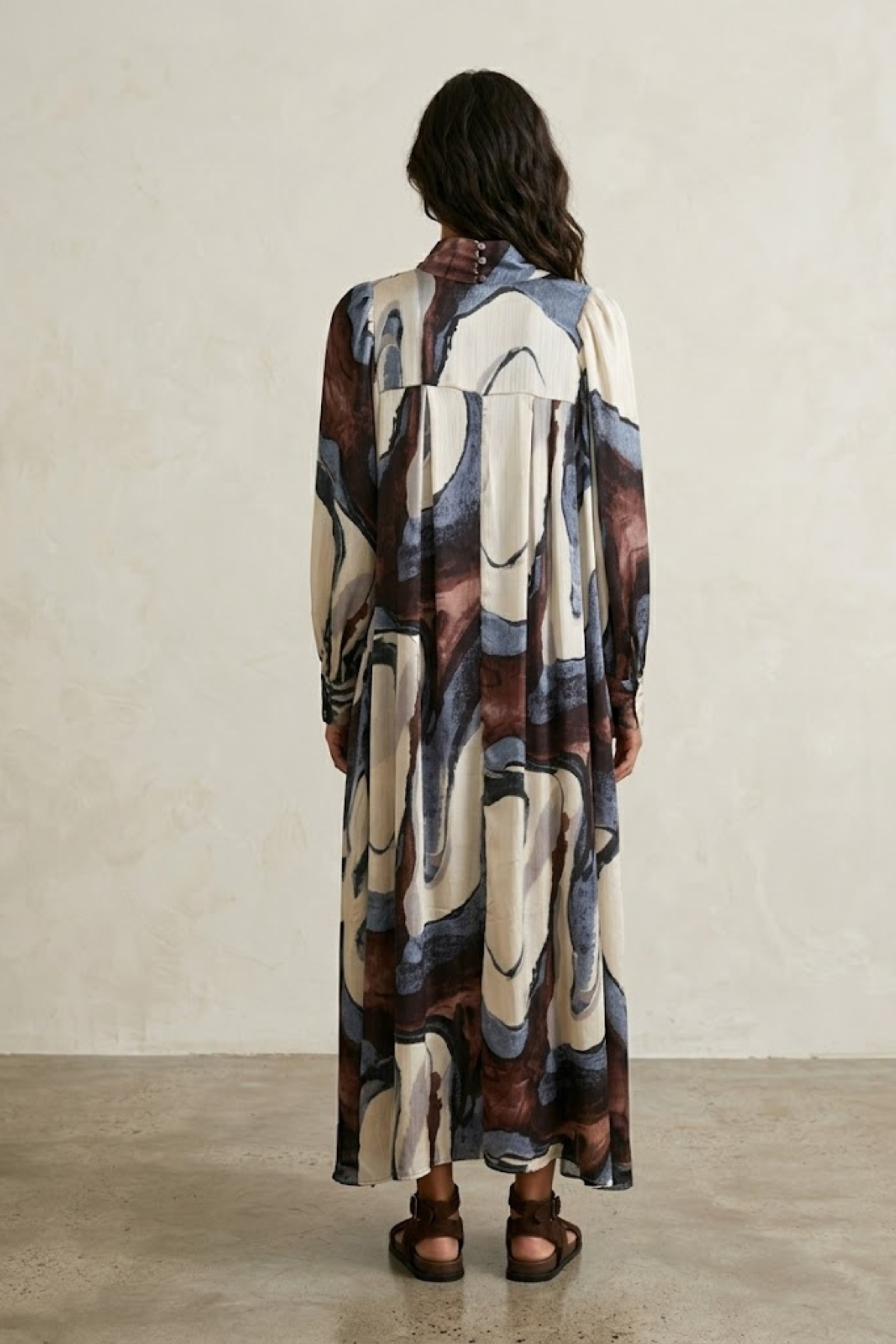 Miranda Abstract Print Dress with Lavalliere Neckline