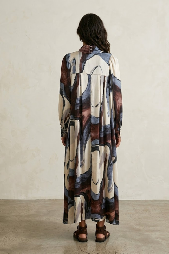 Miranda Abstract Print Dress with Lavalliere Neckline