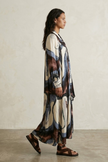 Miranda Abstract Print Dress with Lavalliere Neckline