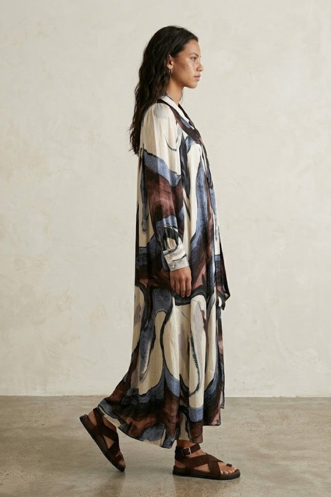 Miranda Abstract Print Dress with Lavalliere Neckline