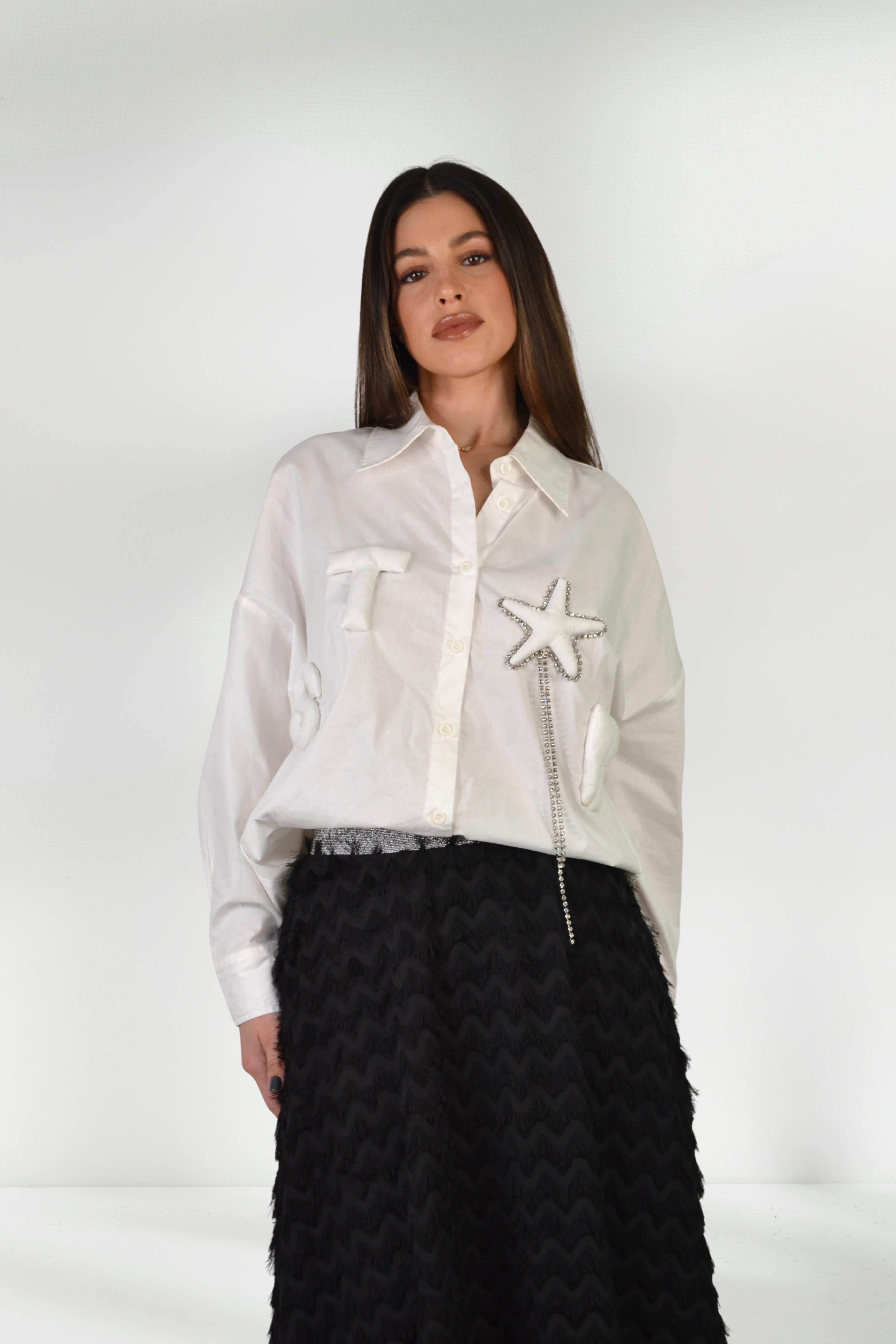 GRAZIA EMBROIDERED WHITE SHIRT WITH STAR DETAIL