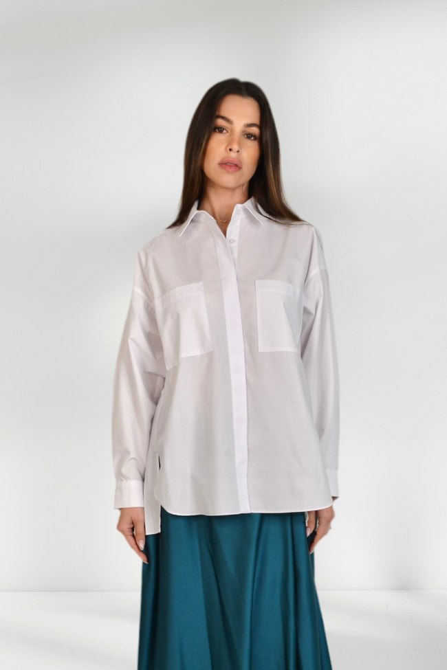 SANDY WHITE SHIRT WITH PLEATED BACK DETAIL