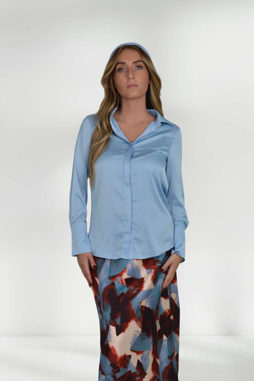 NAYA SATIN LONG-SLEEVE BLOUSE