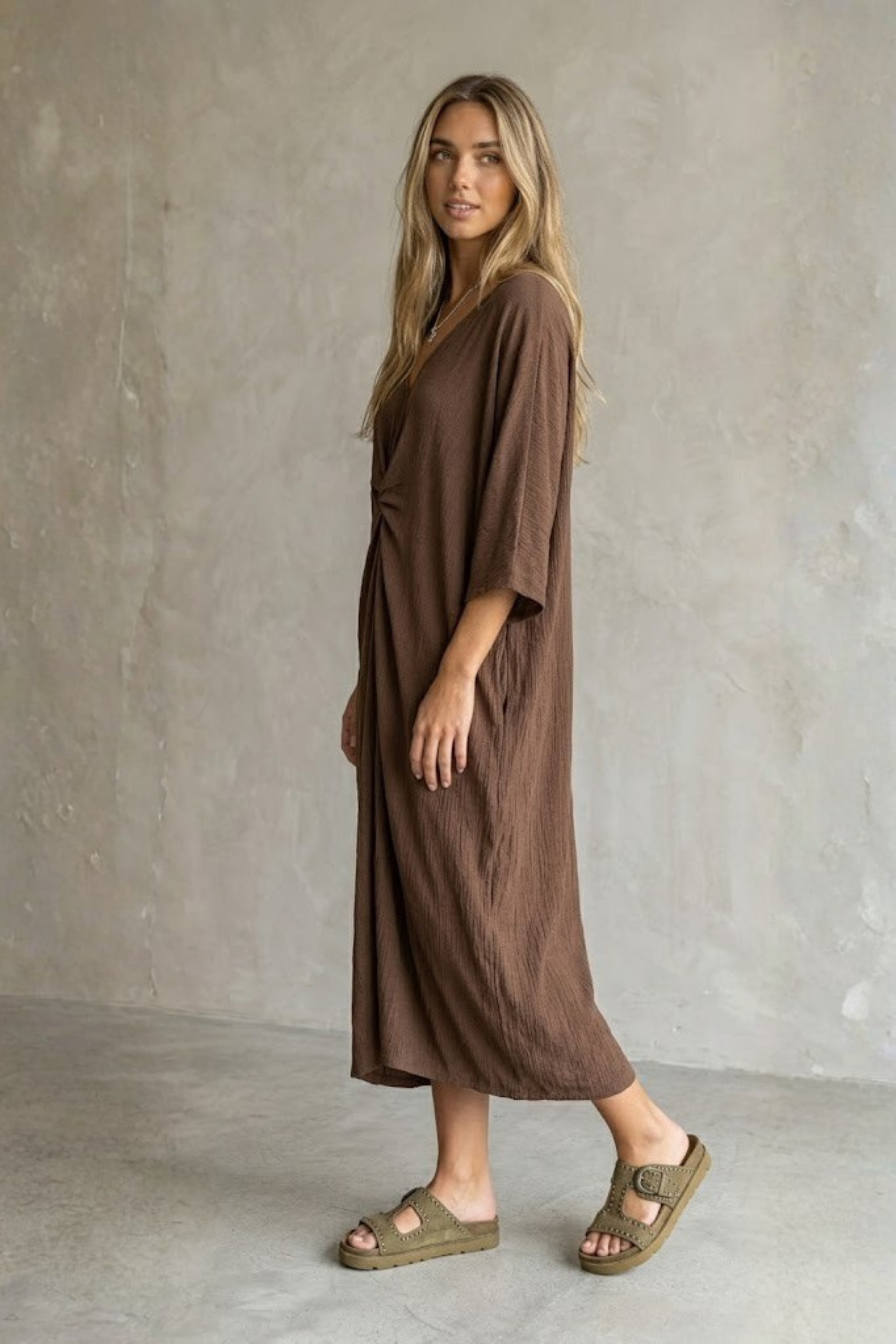 Elysa Knot-Front Textured Midi Dress