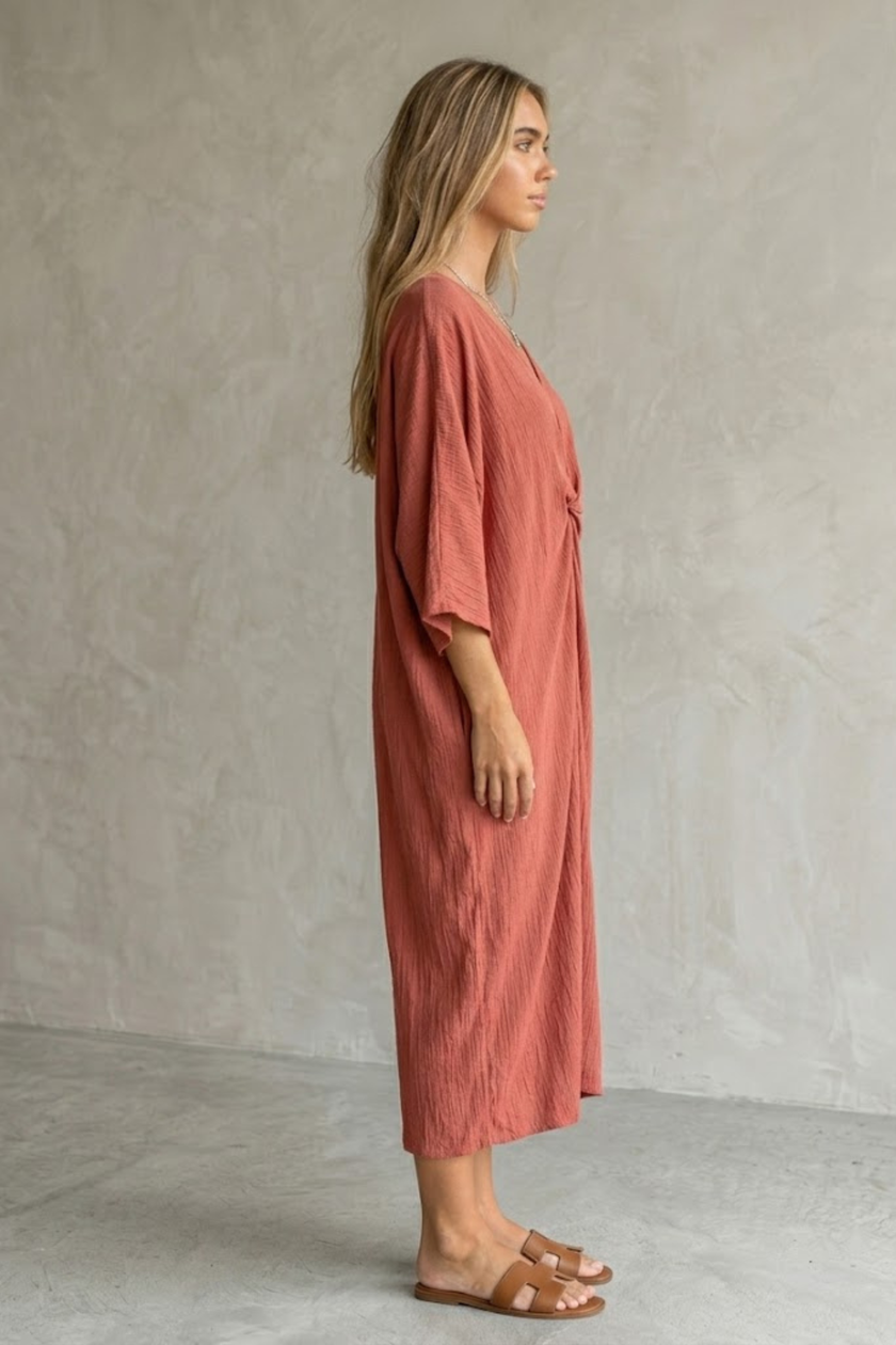 Elysa Knot-Front Textured Midi Dress