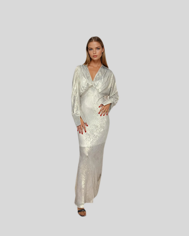 Vally Gold Satin Maxi Dress