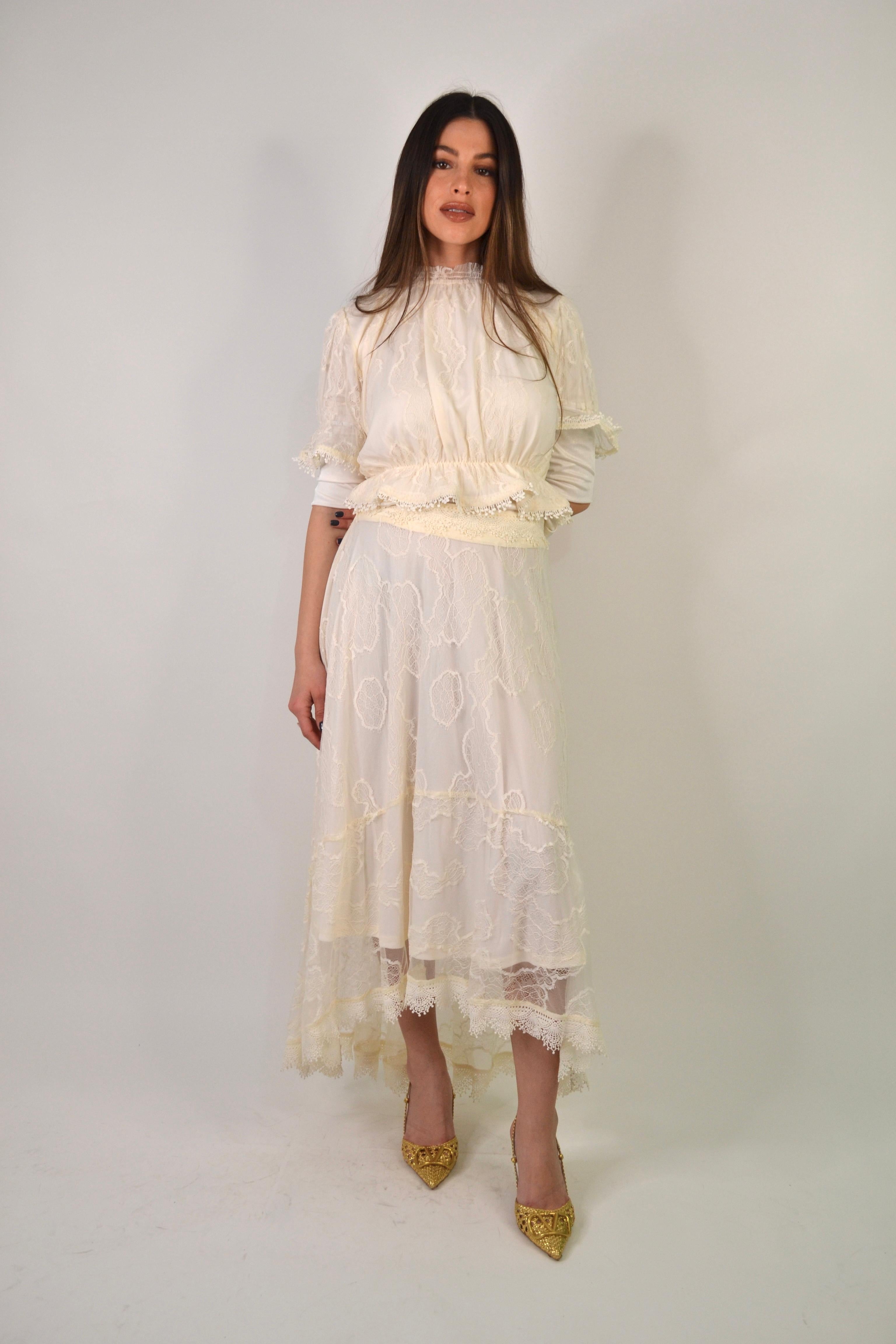 LILY Lace ivory set skirt & top