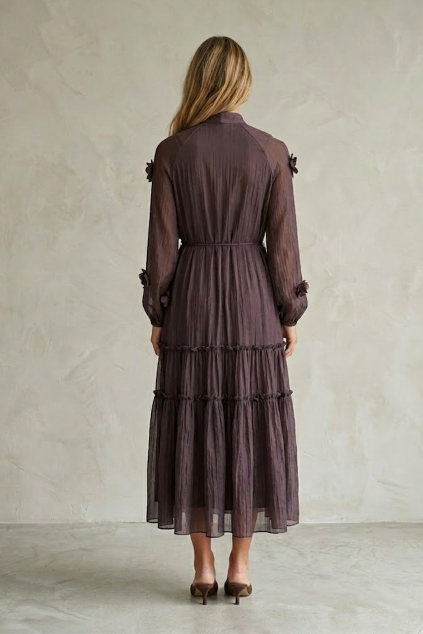 Thylane 3D Floral Chiffon Midi Dress