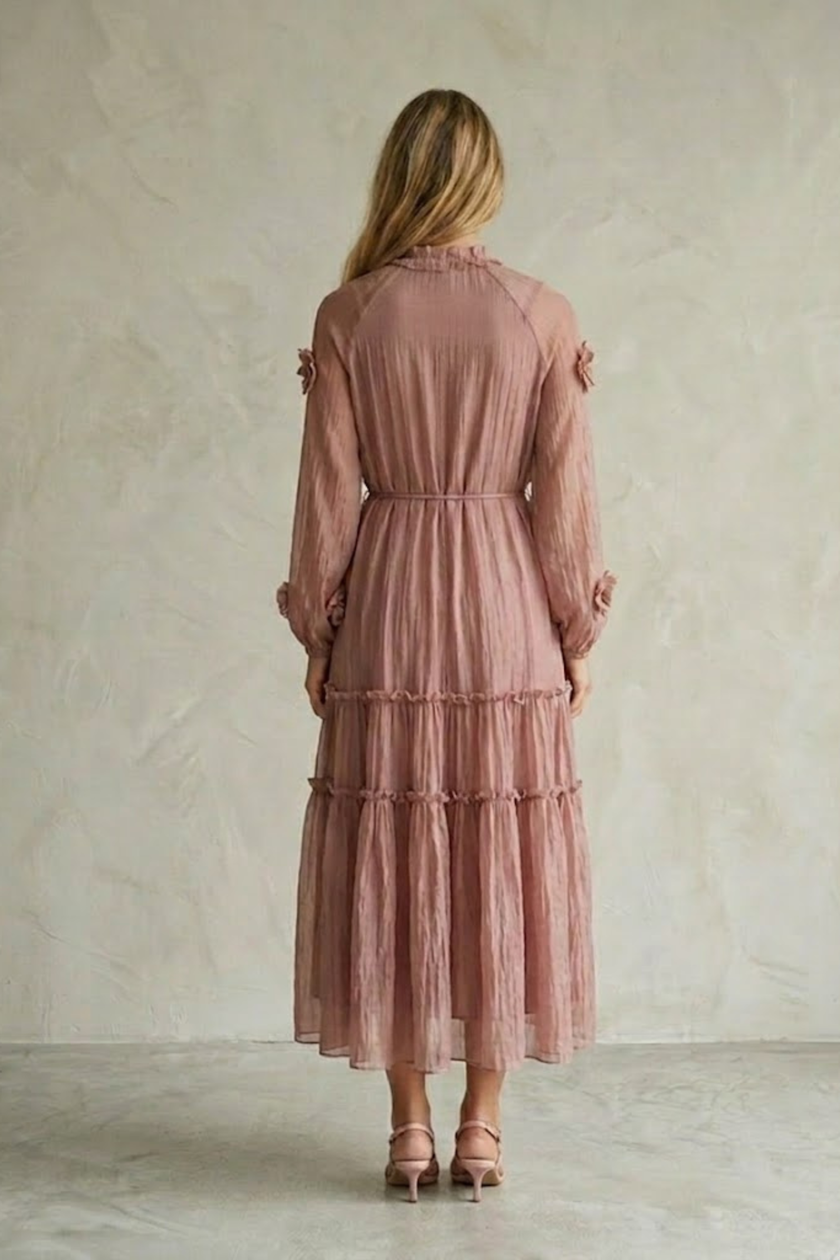 Thylane 3D Floral Chiffon Midi Dress
