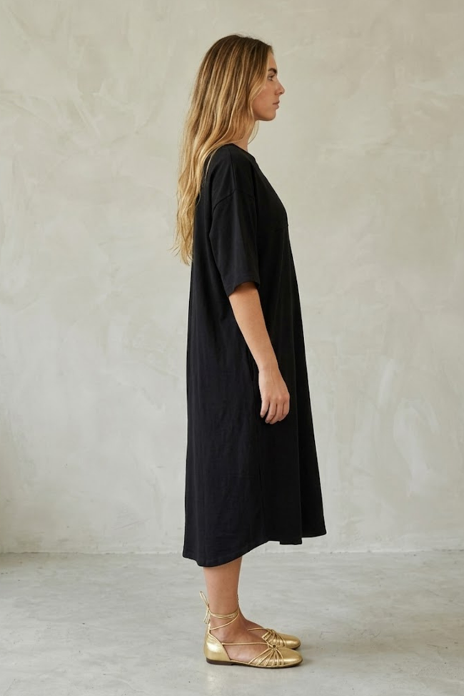 Liora Black Midi Dress with Pockets
