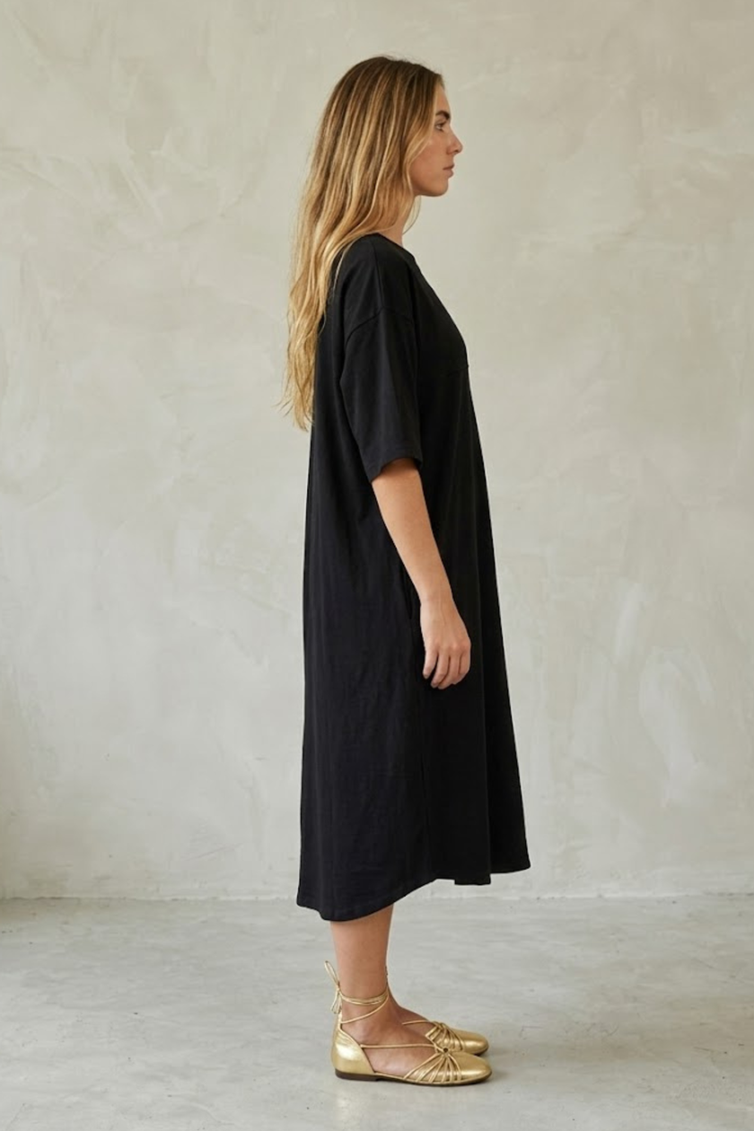 Liora Black Midi Dress with Pockets