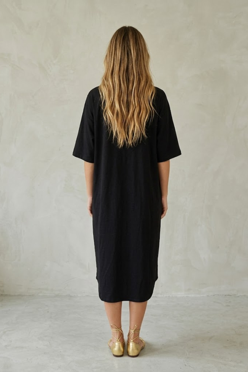 Liora Black Midi Dress with Pockets